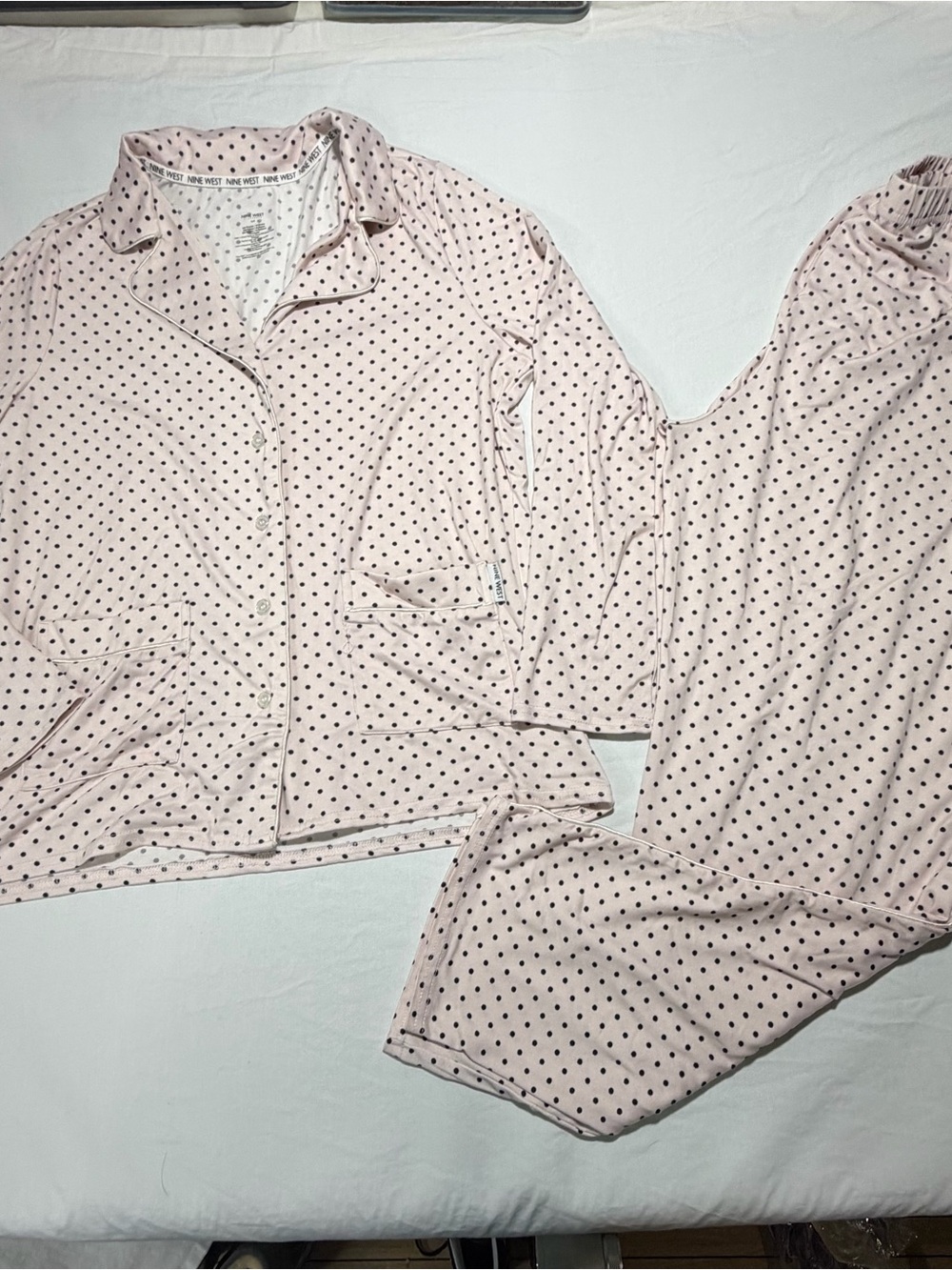 Nine West Pink Polka-Print Two-Piece Pajama Set